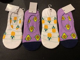 No Show Socks With pineapples On 2 Pair And Avocados On 2 Pair.  LOT Of 4 Pair - £6.80 GBP