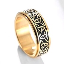 Gold Irish Celtic Trinity Knot Ring Band Stainless Steel Jewelry For Men Women - £9.48 GBP