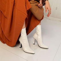 Black Women Ankle Boots Woman Thin High Heel Fashion Pointed Toe Zipper Winter W - £41.83 GBP