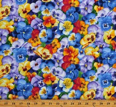 Cotton Pansies Pansy Flowers Purple Blue Floral Fabric Print by the Yard D781.41 - £10.35 GBP