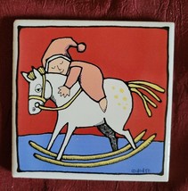 Rocking Horse Ursula Dodge Christmas Holiday 4.25&quot; Coaster Tile Hanger T... - $9.50