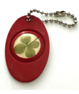 Vtg 1970&#39;s GENUINE 4 Leaf Clover Lucky Keychain Fob Smokey Mountains Red - £16.82 GBP