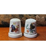 Vintage Pair Gold Ringed Butterflies w/ Pink Flowers Porcelain Sewing Th... - $186.88 MXN