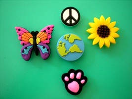 5 Butterfly Paw Flower Shoe Charm Plug Button Peace Sign Globe Compatible W/Croc - £9.33 GBP