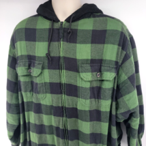 Puritan Flannel Green Plaid Full Zip Lined Size XL Flap Pockets Hooded - $24.70