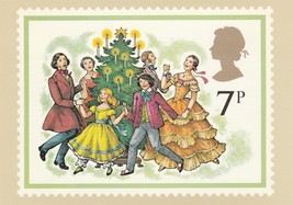 Vintage Postcard Christmas Carolers Dance Around Tree 1978 United Kingdom - £6.18 GBP