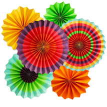 Novelty Place Set of 6 Vibrant Hanging Paper Fans Backdrop Paper Rosette Flowers - £6.32 GBP