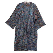 Anthro Long Knit Cardigan Duster Womens OS Open Front Blue Speckle Boho Y2K - £17.56 GBP