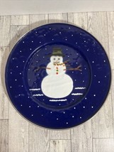 1997 GOLDEN RABBIT II ENAMELWARE CHRISTMAS 11” Plate Snowman Scarf Winter - $18.66