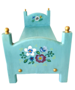 Hand Painted Wood Doll Bed for 18&quot; Dolls Teddy Bears Pets Signed OOAK Ne... - £65.17 GBP