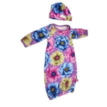 Vintage Baby Lulu Purple Floral Infant Girl Sleep Sack Gown Pajamas Hat ... - $25.74