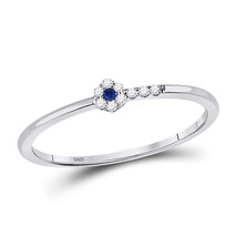 10kt White Gold Womens Round Blue Sapphire Diamond Stackable Band Ring 1/12 Cttw - £111.11 GBP