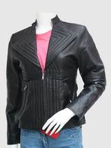 New Looking Black Color Leather Jacket 4 Women Ban Collar Zipper Closure  - $199.99