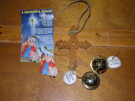 Estate Lot of 5 Religious Wood Cross Goldtone Jingle Bells w Cut-out Sno... - $9.49