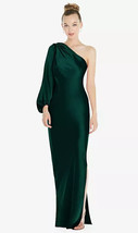 Dessy 8216....One-Shoulder Puff Sleeve Maxi Bias Dress...Evergreen....Si... - $84.55