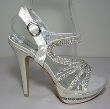 Brianna Leigh Size 8 M SARAH White Satin Rhinestones Sandals New Women&#39;s Shoes - £109.74 GBP