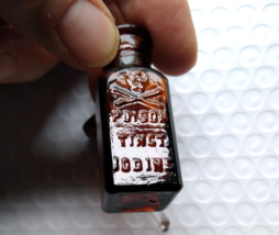 Amber Poison Bottle Dauber Stopper Antique Skull Crossbone TINCT Iodine Occult - £21.26 GBP