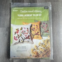 Floral Jacobean Paragon Vintage Crewel Kit AVOCADO Linen Fabric 14&quot; Pill... - $88.84