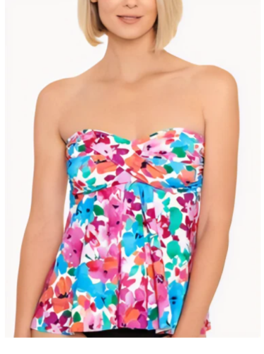 Primary image for SWIM SOLUTIONS Bandeau Tankini Swim Top Pink Floral Multicolor Size 10 $72 - NWT
