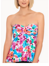 SWIM SOLUTIONS Bandeau Tankini Swim Top Pink Floral Multicolor Size 10 $72 - NWT - £14.15 GBP