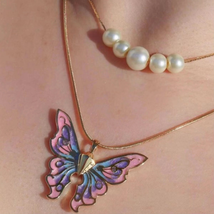 Butterfly Necklace Pearl Double Strand - £10.68 GBP