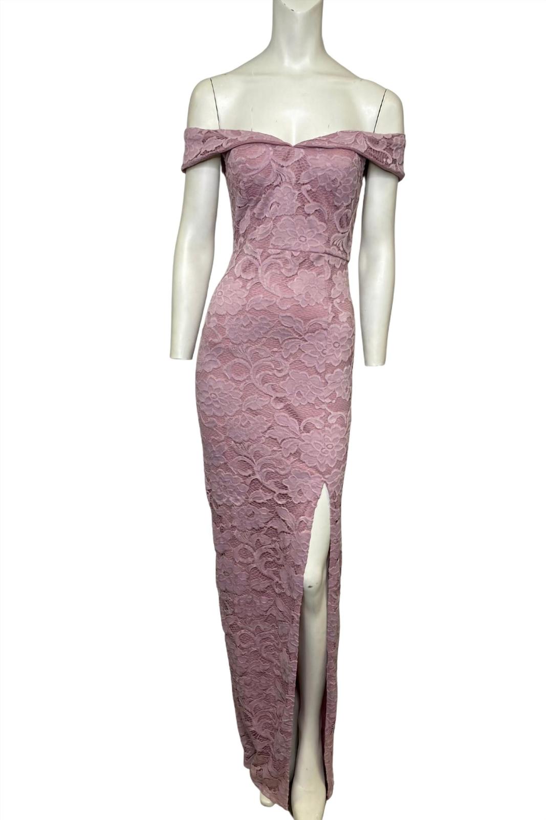 Trac off the shoulder evening gown in Dusty Mauve