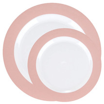 7.5&quot; and 10.5&quot; Disposable Plastic White Pink Dinner Plates Combo Party Set 96pcs - £66.65 GBP