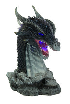 Hand Painted Obsidian Dragon Bust Statue With LED Lights - £67.14 GBP