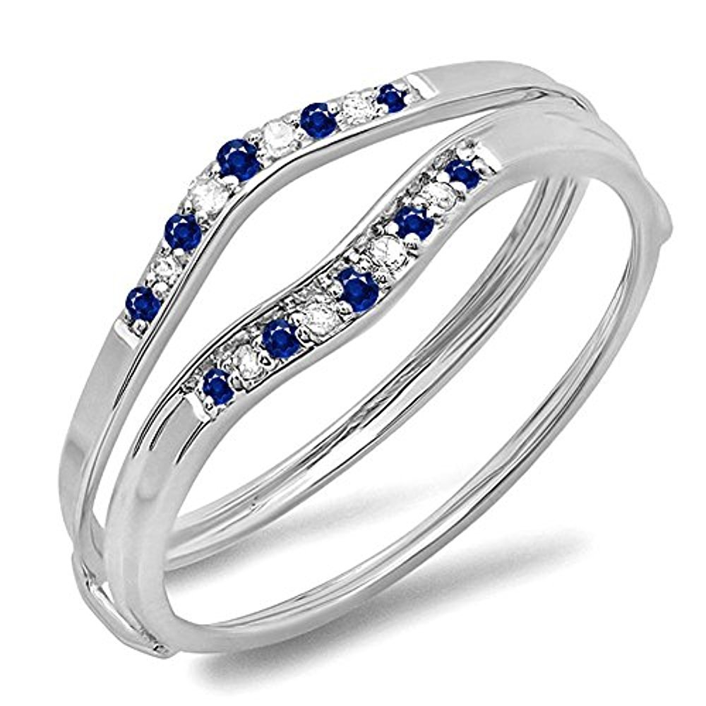 Blue Sapphire & White CZ Sim. Ladies Anniversary Band Enhancer Guard Double Ring - $37.45