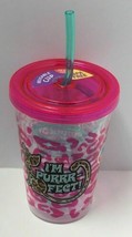 Novelty BPA Free 10oz &quot;I&#39;m Purrr-fect&quot; Printed Cup w/Straw Pink - £7.05 GBP