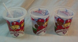 Philadelphia Phillies Baseball Set Of 3 Plastic Kids Cups W/ 1 Lid And Straw - £11.90 GBP
