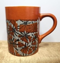 Vintage 70s Coffee Mug MCM Rust Orange White Black Whimsical Bamboo Flor... - $19.79