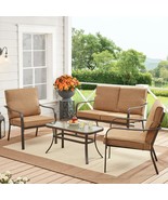 Patio Set 4-Piece Conversation Chat Outdoor Brown Table Chairs Loveseat ... - £270.81 GBP