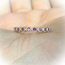 1Ct Lab Created Purple Amethyst Women Engagement Ring Band 14K Yellow Gold Over - £107.44 GBP