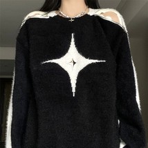 Ntrast color star sweater sexy slash neck off shoulder long sleeve tops 2022 new autumn thumb200
