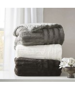 MADISON PARK FAUX FUR  ARTIC CHECKERBOARD THROW 50&quot; X 60&quot; GRAY PLUSH **s... - $46.26 CAD