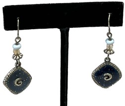 Avon Earrings Silver Tone Enameled Glitter Dangle Drop 1.5 Inch Long - £12.58 GBP