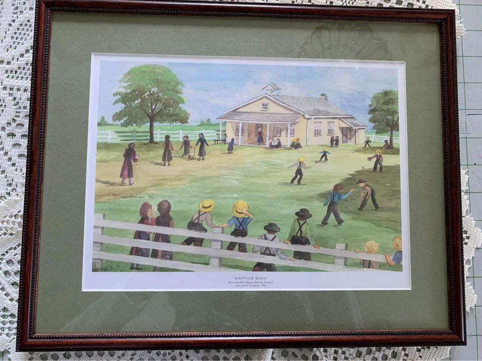Happier Days West Nikel Mines Amish School Lancaster PA Framed Wall Art Picture  - £16.52 GBP