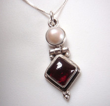 Cultured Pearl &amp; Garnet 925 Sterling Silver Necklace you will receive exact item - £17.23 GBP