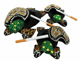 Balinese Wood Handicrafts Green Turtle Family Ashtray Shell Box Figurine Set - £24.12 GBP