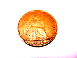 1965 Great Britain One Penny Queen Elizabeth Large Cent England bronze coin - £5.14 GBP