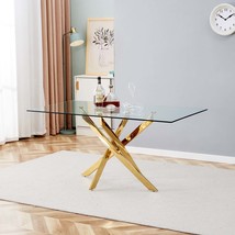 Tempered Glass Dining Table w/ Gold Legs - 63&quot; - £336.99 GBP