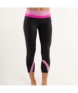 Lululemon Women&#39;s Run Inspire Crop II Black with Paris Pink Microstripe ... - £37.39 GBP