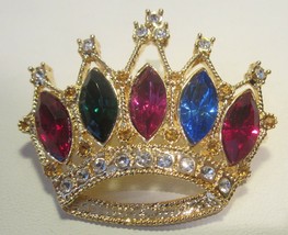 RHINESTONE CROWN BROOCH PIN NEW MULTI COLORED  FEEL LIKE A QUEEN - £14.09 GBP
