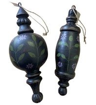 Seasons of Cannon Falls Tole Painted Black Finial Ornaments Set of 2 - £7.20 GBP