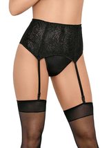 Womens Plus Size Black High Waist Boning Garter Belt Thong and Stocking ... - £22.50 GBP