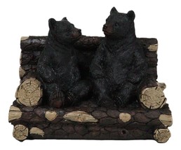 Rustic Black Bears Father And Son Family Sitting On Tree Logs Couch Figurine - $21.99