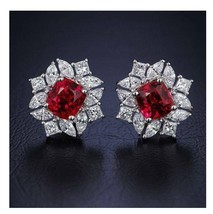 2.50Ct Cushion Simulated Ruby Drop/Dangle Earring 14k White Gold Plated Silver - £79.12 GBP