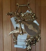 Golden Hollywood Regency Wall Sculpture 2 Syroco Musical Instrument 70s ... - $28.78