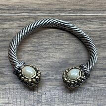 Vintage Two Tone Faux Pearl Cuff Bracelet Heavy Fashion Jewelry KG JD - $14.84